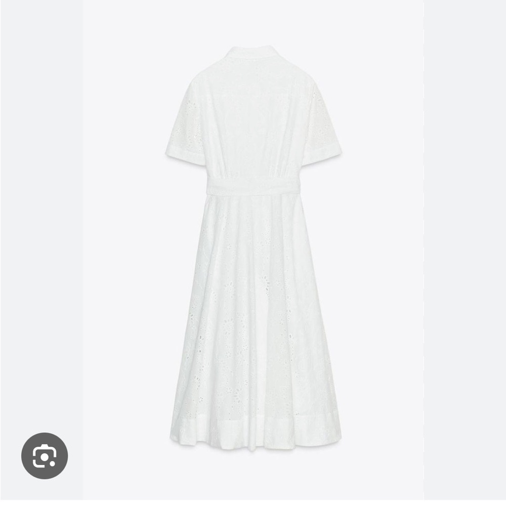 Zara NWT ZW Collection white embroidered belted midi dress short sleeve 8223/087 - Picture 4 of 8